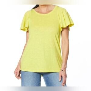 DG2 | Chartreuse Yellow Flutter Sleeve Top NWT Plus Size Cotton Modal Blend | 2X